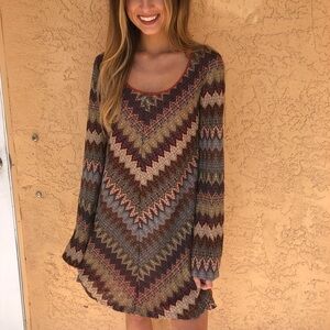 Ark & Co Fall Chevron Long Bell Sleeve Dress Small
